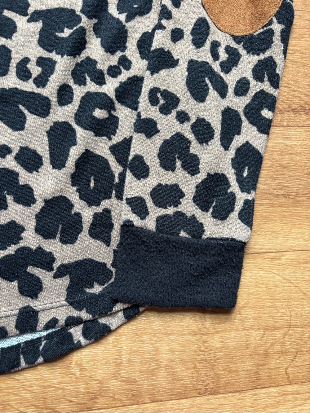 Pink Clover Brown Leopard Print Long Sleeve Top with Brown Elbow Patches - Picture 9 of 11